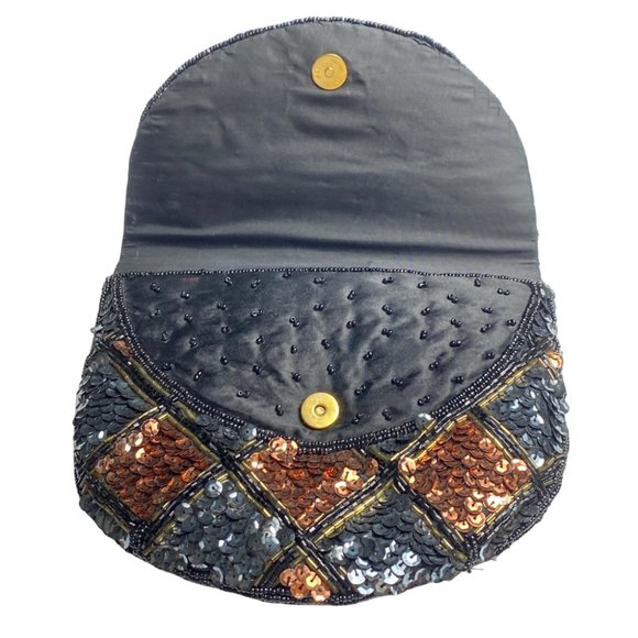 Black and copper sequin clutch purse - Picture 3 of 7